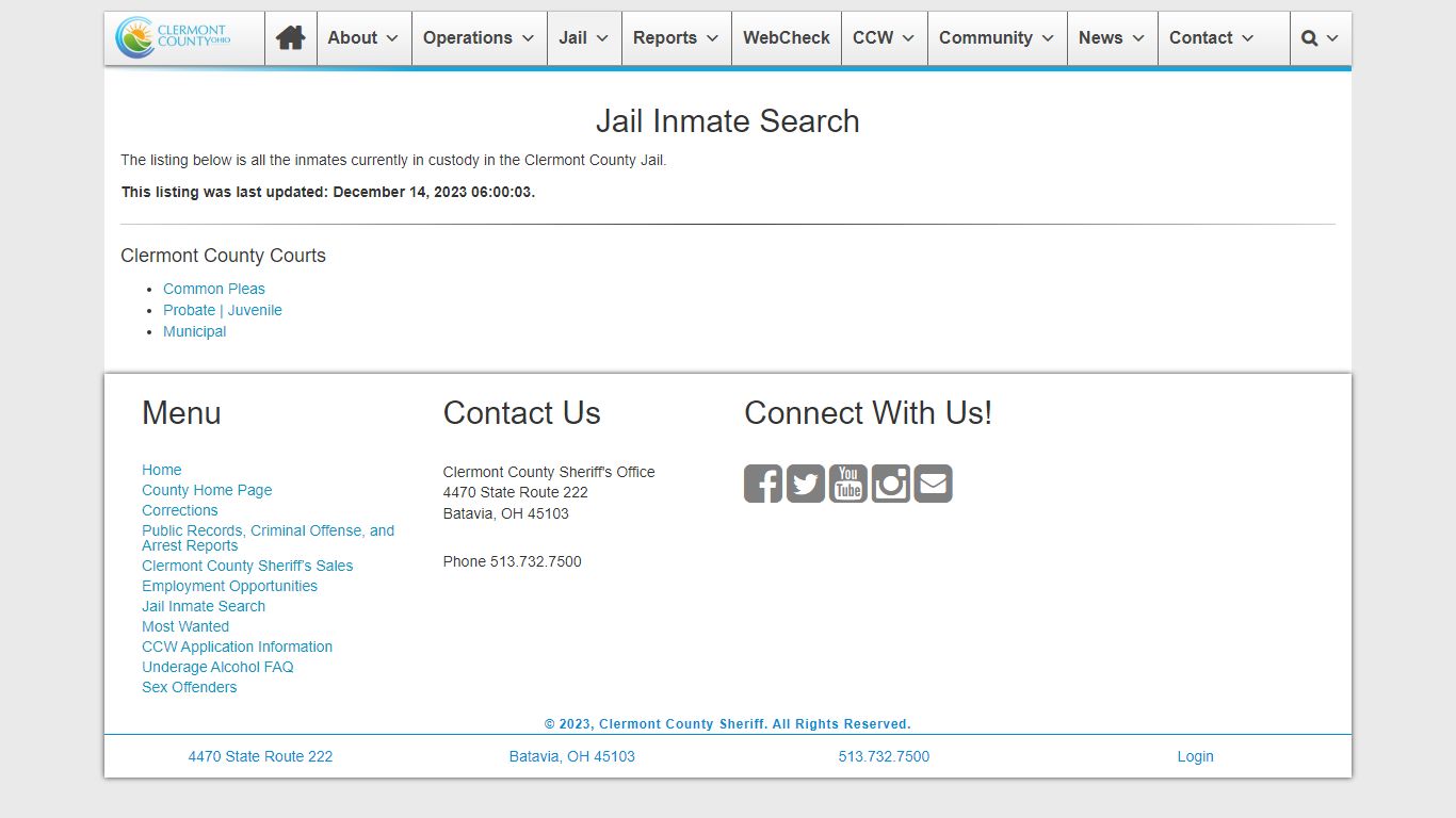 Jail Inmate Search | Clermont County Sheriff